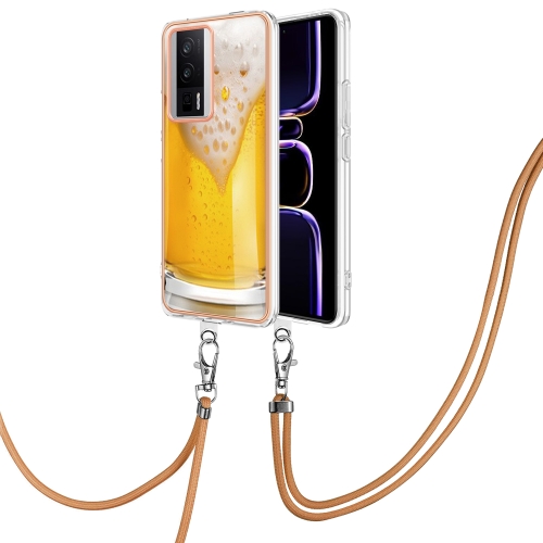 

For Xiaomi Poco F5 Pro 5G / Redmi K60 Electroplating Dual-side IMD Phone Case with Lanyard(Draft Beer)