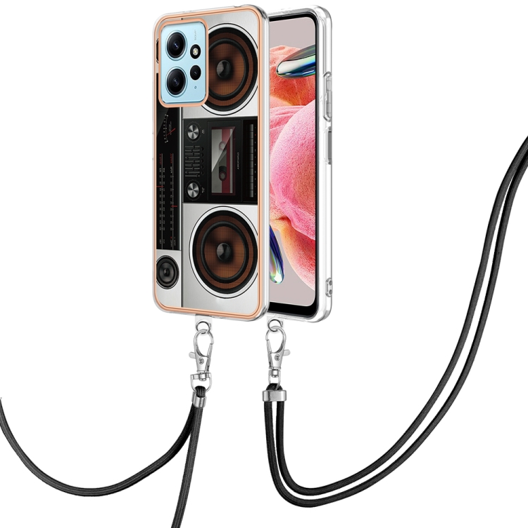 

For Xiaomi Redmi Note 12 4G Electroplating Dual-side IMD Phone Case with Lanyard(Retro Radio)