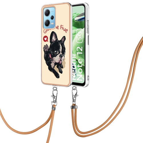 

For Xiaomi Redmi Note 12 5G Global Electroplating Dual-side IMD Phone Case with Lanyard(Lucky Dog)
