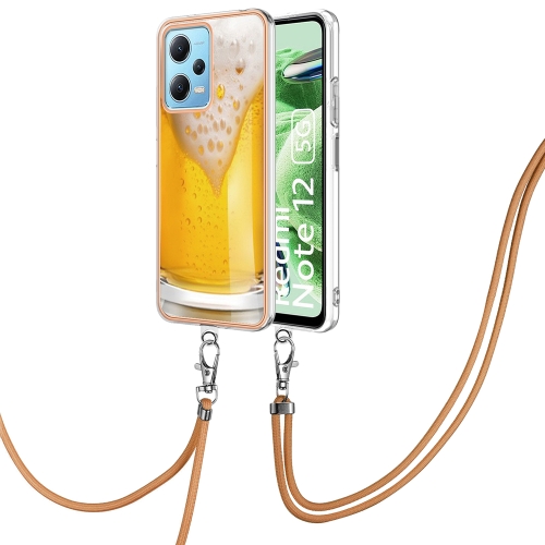 

For Xiaomi Redmi Note 12 5G Global Electroplating Dual-side IMD Phone Case with Lanyard(Draft Beer)