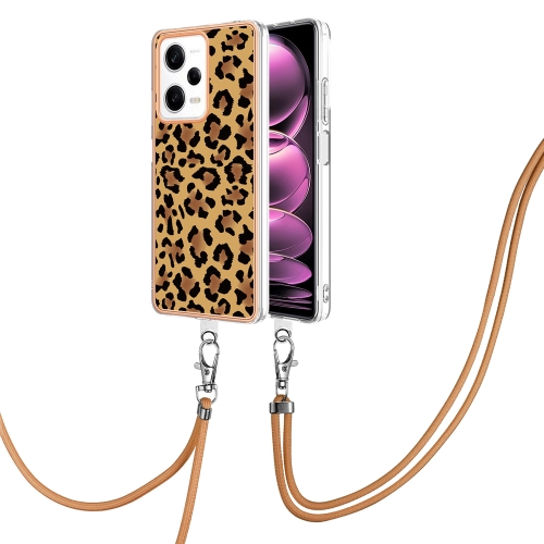 

For Xiaomi Redmi Note 12 Pro 5G Global Electroplating Dual-side IMD Phone Case with Lanyard(Leopard Print)