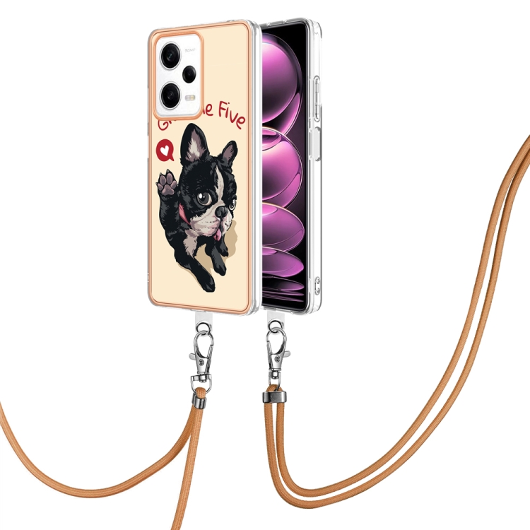 

For Xiaomi Redmi Note 12 Pro 5G Global Electroplating Dual-side IMD Phone Case with Lanyard(Lucky Dog)