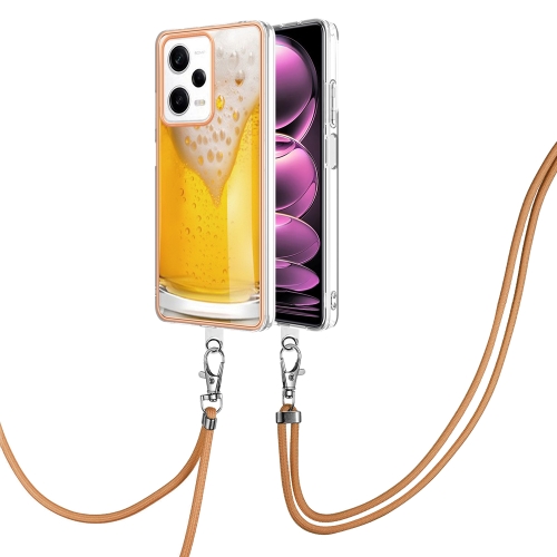 

For Xiaomi Redmi Note 12 Pro 5G Global Electroplating Dual-side IMD Phone Case with Lanyard(Draft Beer)
