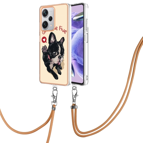 

For Xiaomi Redmi Note 12 Pro+ Global Electroplating Dual-side IMD Phone Case with Lanyard(Lucky Dog)