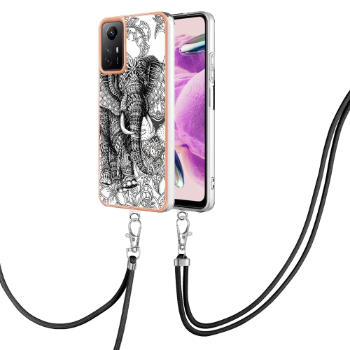 

For Xiaomi Redmi Note 12S 4G Electroplating Dual-side IMD Phone Case with Lanyard(Totem Elephant)
