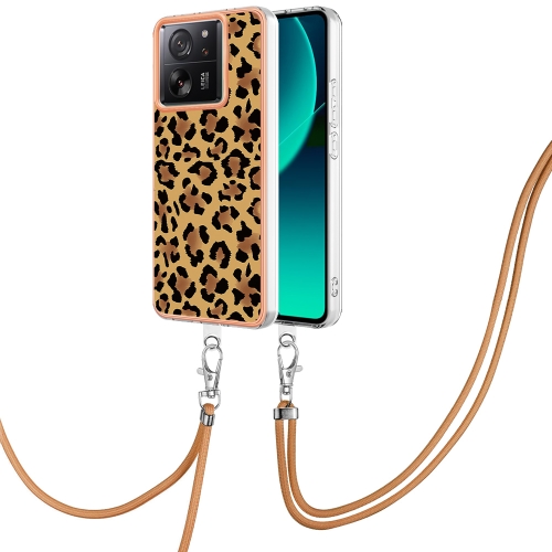 

For Xiaomi 13T/13T Pro Electroplating Dual-side IMD Phone Case with Lanyard(Leopard Print)