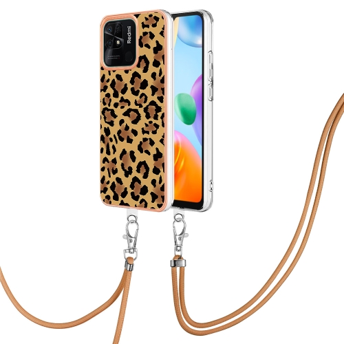 

For Xiaomi Redmi 10C Electroplating Dual-side IMD Phone Case with Lanyard(Leopard Print)