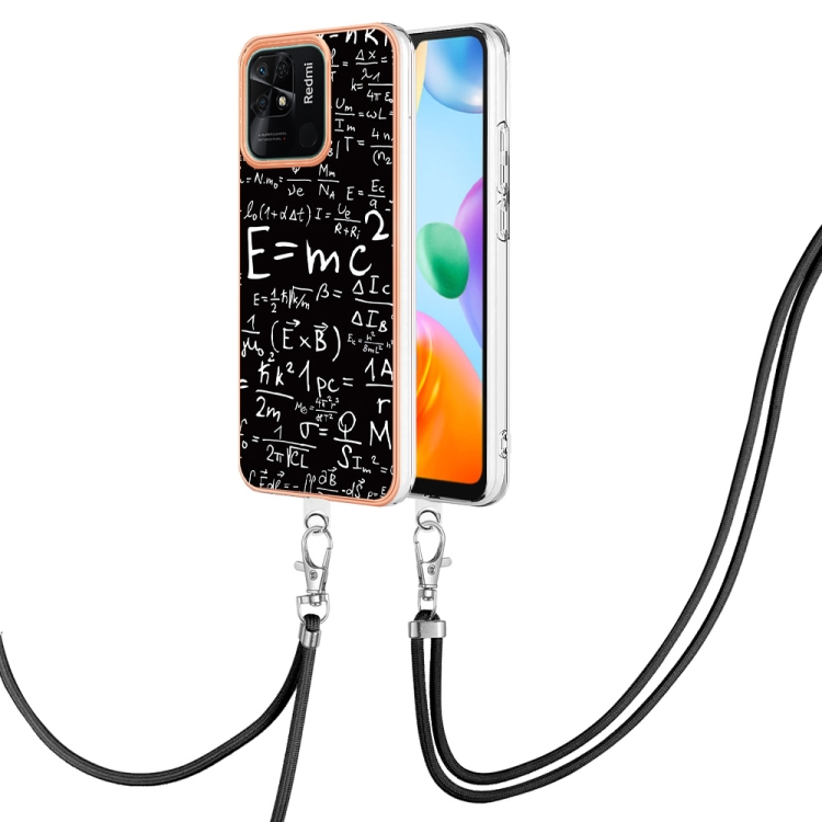 

For Xiaomi Redmi 10C Electroplating Dual-side IMD Phone Case with Lanyard(Equation)