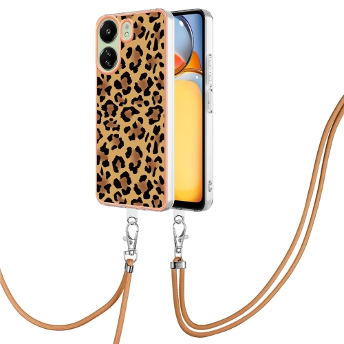 

For Xiaomi Redmi 13C 4G Electroplating Dual-side IMD Phone Case with Lanyard(Leopard Print)