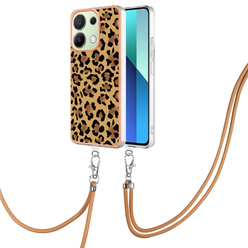 

For Xiaomi Redmi Note 13 4G Global Electroplating Dual-side IMD Phone Case with Lanyard(Leopard Print)
