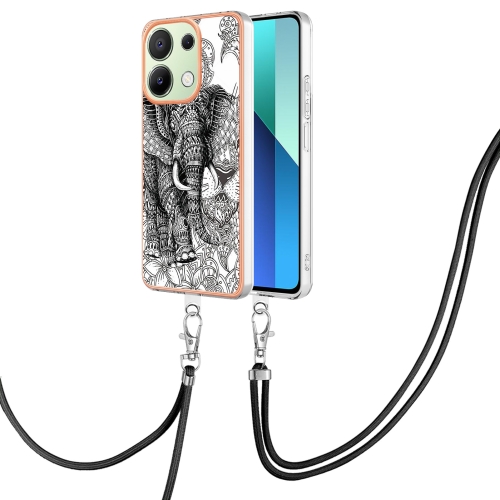 

For Xiaomi Redmi Note 13 4G Global Electroplating Dual-side IMD Phone Case with Lanyard(Totem Elephant)