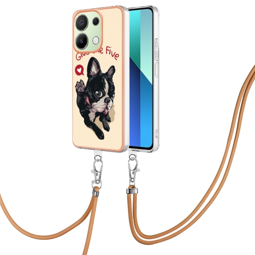 

For Xiaomi Redmi Note 13 4G Global Electroplating Dual-side IMD Phone Case with Lanyard(Lucky Dog)
