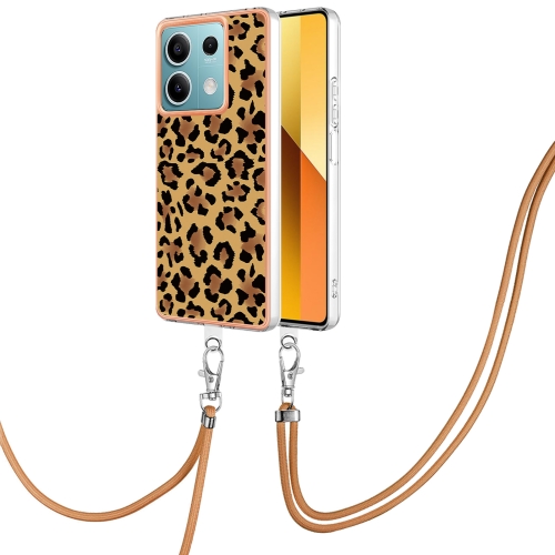 

For Xiaomi Redmi Note 13 5G Global Electroplating Dual-side IMD Phone Case with Lanyard(Leopard Print)