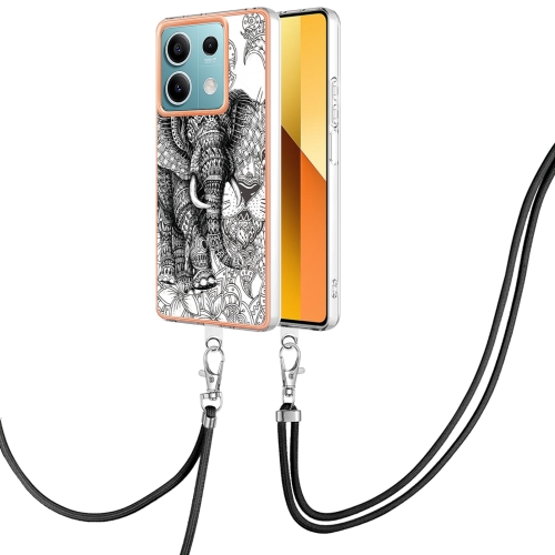 

For Xiaomi Redmi Note 13 5G Global Electroplating Dual-side IMD Phone Case with Lanyard(Totem Elephant)