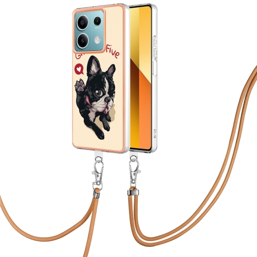 

For Xiaomi Redmi Note 13 5G Global Electroplating Dual-side IMD Phone Case with Lanyard(Lucky Dog)