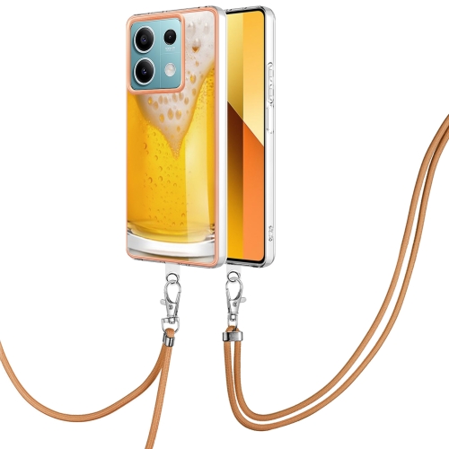 

For Xiaomi Redmi Note 13 5G Global Electroplating Dual-side IMD Phone Case with Lanyard(Draft Beer)