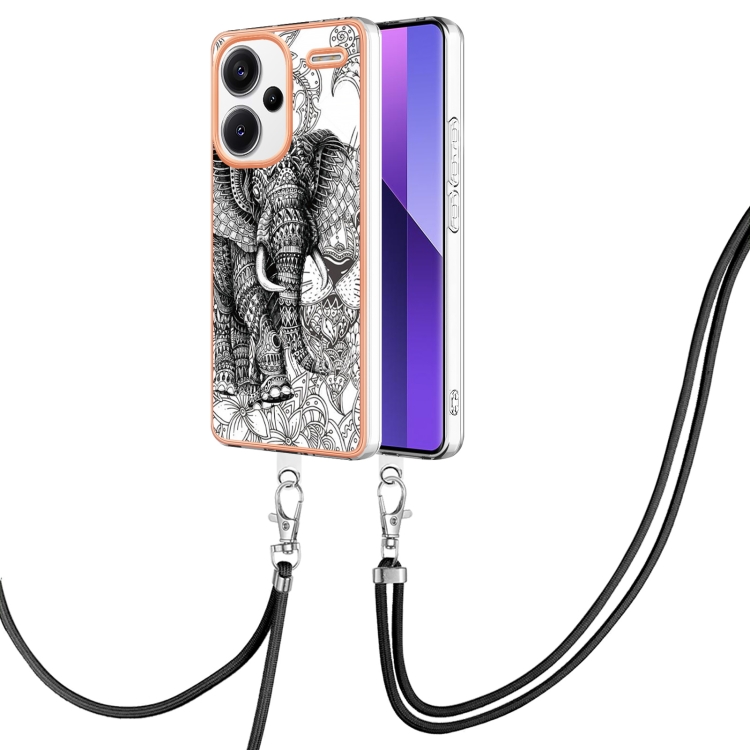 

For Xiaomi Redmi Note 13 Pro+ 5G Electroplating Dual-side IMD Phone Case with Lanyard(Totem Elephant)