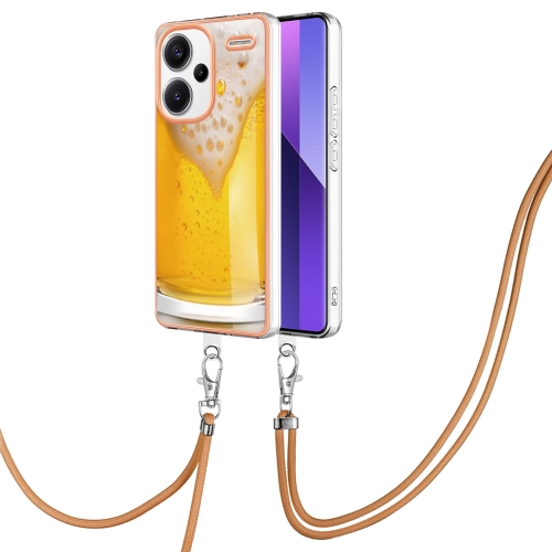 

For Xiaomi Redmi Note 13 Pro+ 5G Electroplating Dual-side IMD Phone Case with Lanyard(Draft Beer)