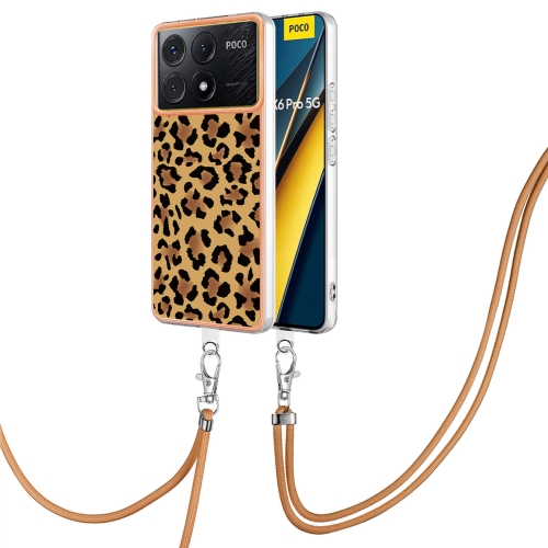 

For Xiaomi Redmi K70E Electroplating Dual-side IMD Phone Case with Lanyard(Leopard Print)