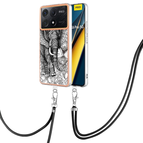 

For Xiaomi Redmi K70E Electroplating Dual-side IMD Phone Case with Lanyard(Totem Elephant)