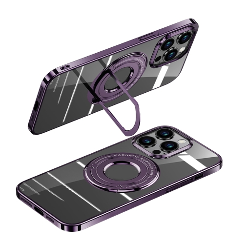 

For iPhone 15 Pro MagSafe Magnetic Holder Plating PC Phone Case(Purple)