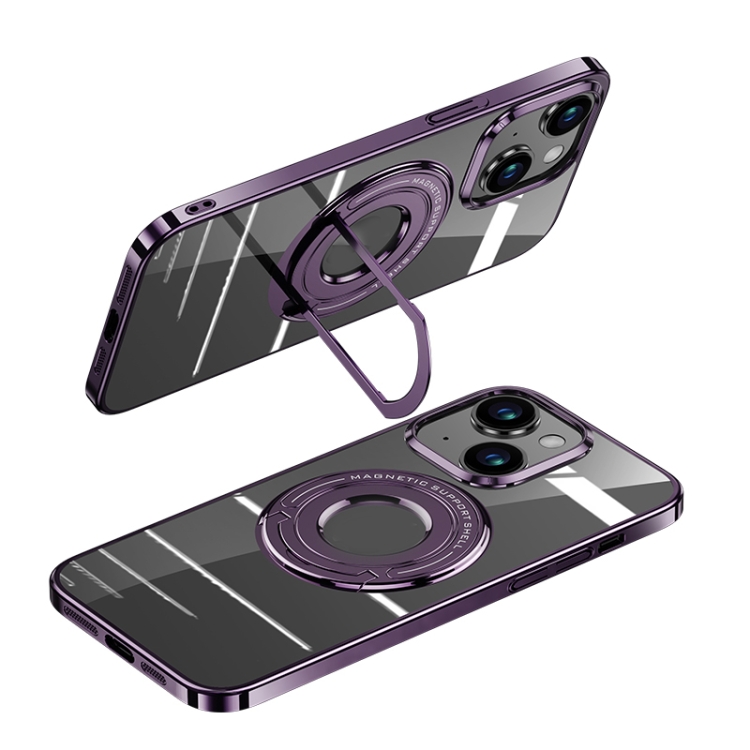 

For iPhone 15 Plus MagSafe Magnetic Holder Plating PC Phone Case(Purple)