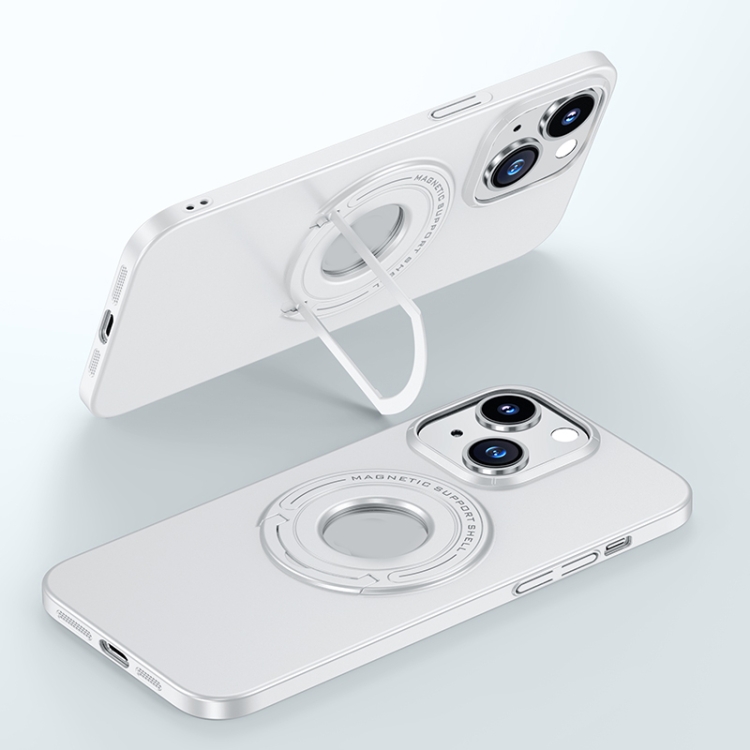 

For iPhone 15 Plus Matte Magsafe Magnetic Phone Case with Trolley Holder(White)