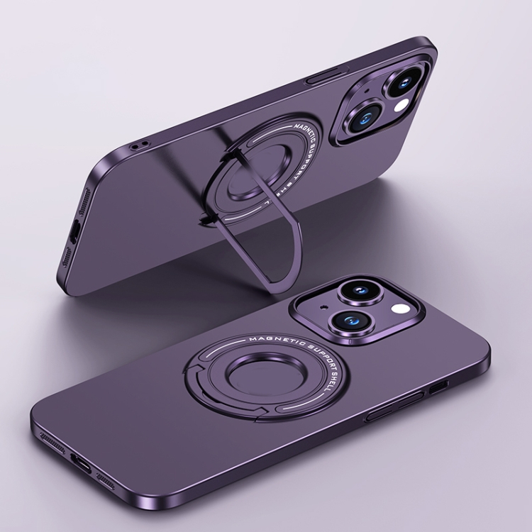 

For iPhone 15 Matte Magsafe Magnetic Phone Case with Trolley Holder(Night Purple)
