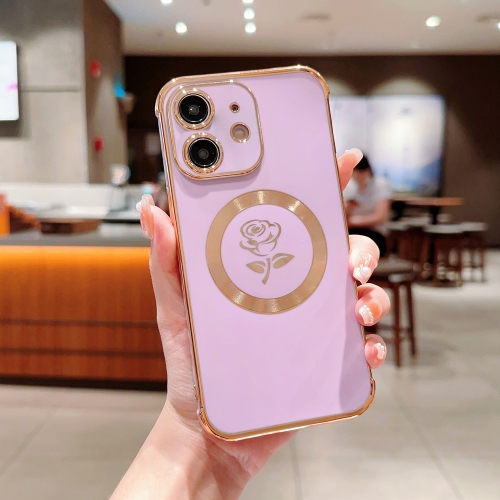 

For iPhone 11 Electroplate Side Roses Flower MagSafe Phone Case(Purple)
