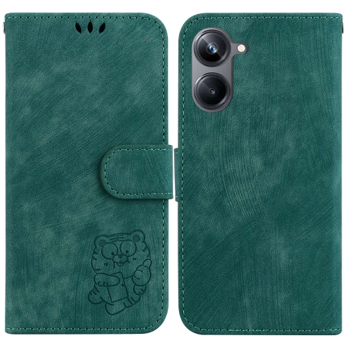 

For Realme 10 Pro 5G Little Tiger Embossed Leather Phone Case(Green)