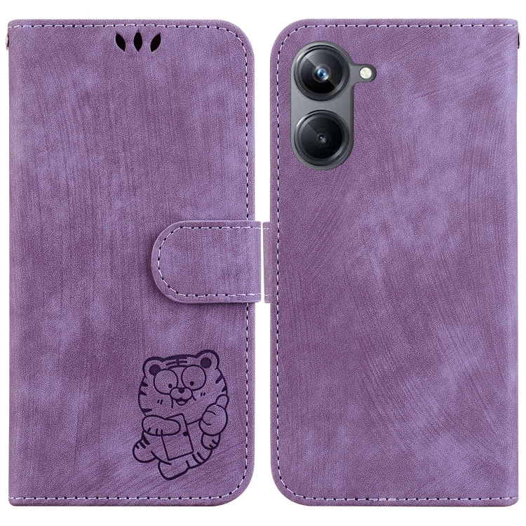 

For Realme 10 Pro 5G Little Tiger Embossed Leather Phone Case(Purple)