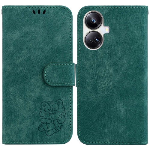 

For Realme 10 Pro+ Little Tiger Embossed Leather Phone Case(Green)