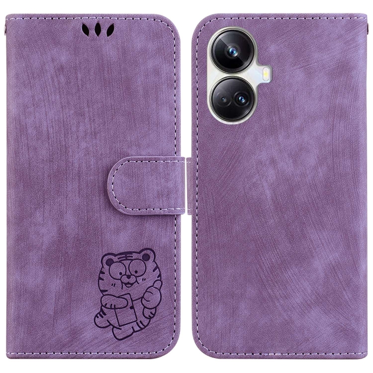 

For Realme 10 Pro+ Little Tiger Embossed Leather Phone Case(Purple)