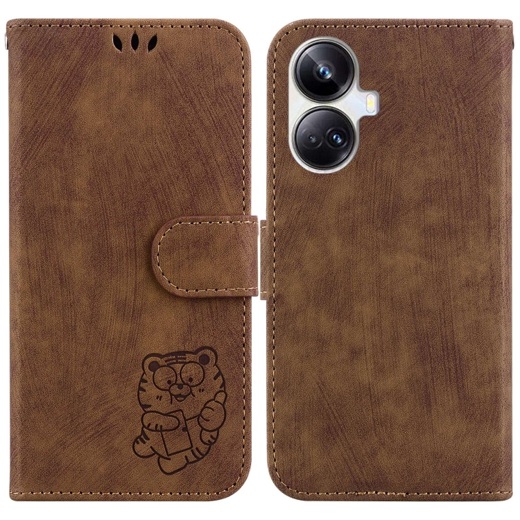 

For Realme 10 Pro+ Little Tiger Embossed Leather Phone Case(Brown)