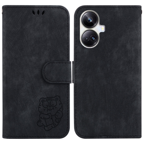 

For Realme 10 Pro+ Little Tiger Embossed Leather Phone Case(Black)