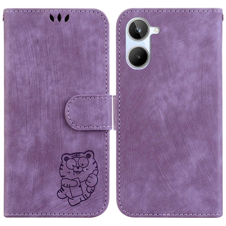 

For Realme 10 4G Little Tiger Embossed Leather Phone Case(Purple)
