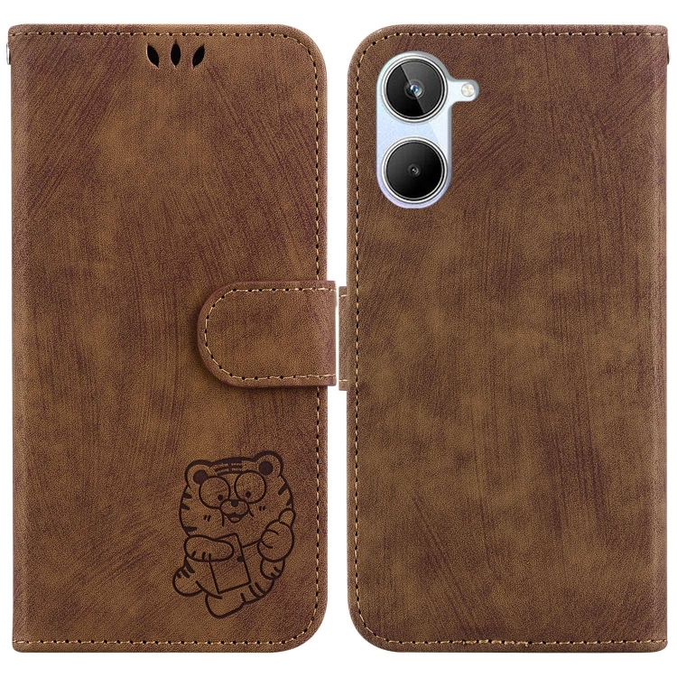 

For Realme 10 4G Little Tiger Embossed Leather Phone Case(Brown)