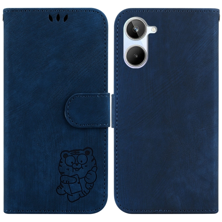 

For Realme 10 4G Little Tiger Embossed Leather Phone Case(Dark Blue)