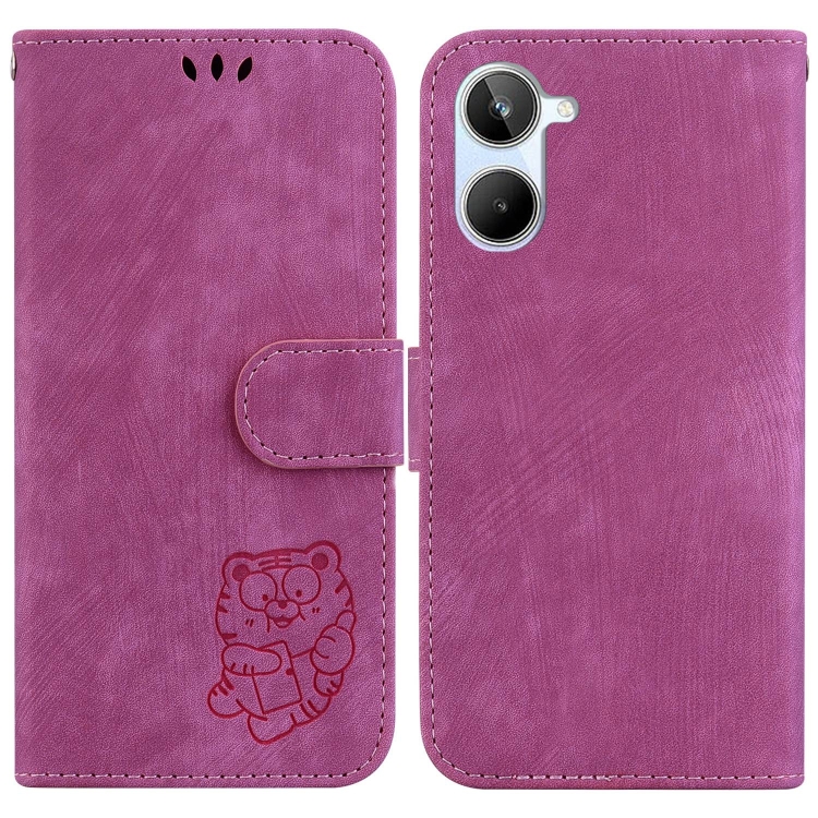 

For Realme 10 4G Little Tiger Embossed Leather Phone Case(Rose Red)
