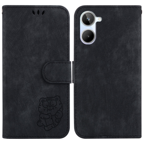 

For Realme 10 4G Little Tiger Embossed Leather Phone Case(Black)