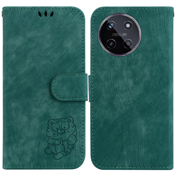 

For Realme 11 4G Global Little Tiger Embossed Leather Phone Case(Green)