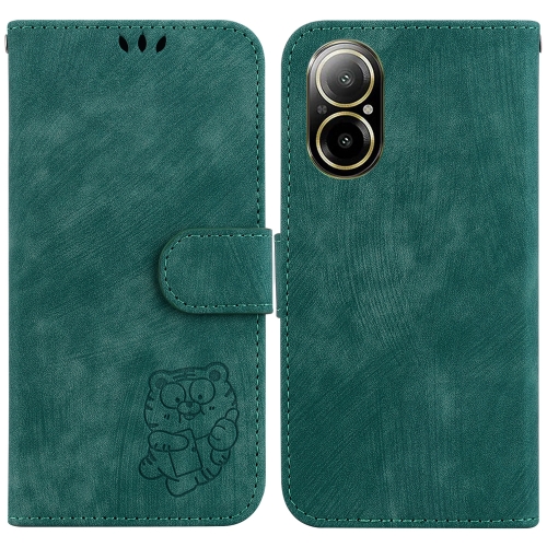 

For Realme C67 4G Global Little Tiger Embossed Leather Phone Case(Green)