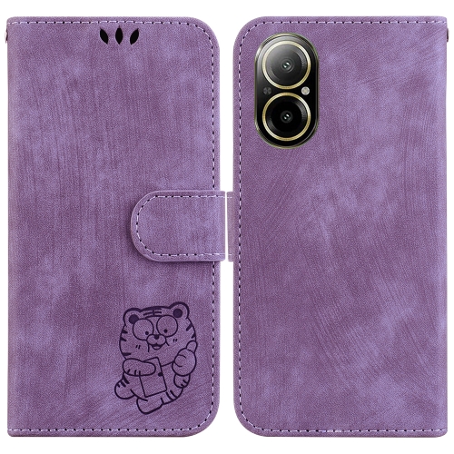 

For Realme C67 4G Global Little Tiger Embossed Leather Phone Case(Purple)