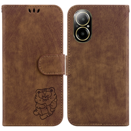 

For Realme C67 4G Global Little Tiger Embossed Leather Phone Case(Brown)