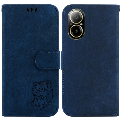 

For Realme C67 4G Global Little Tiger Embossed Leather Phone Case(Dark Blue)