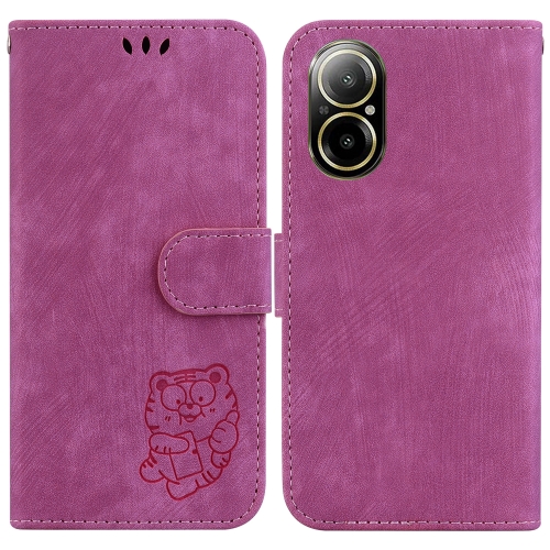 

For Realme C67 4G Global Little Tiger Embossed Leather Phone Case(Rose Red)