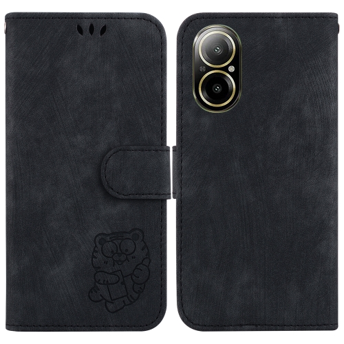 

For Realme C67 4G Global Little Tiger Embossed Leather Phone Case(Black)