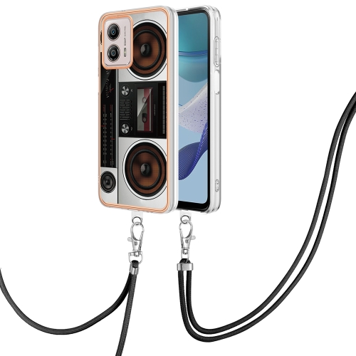 

For Motorola Moto G53 / G13 / G23 Electroplating Dual-side IMD Phone Case with Lanyard(Retro Radio)