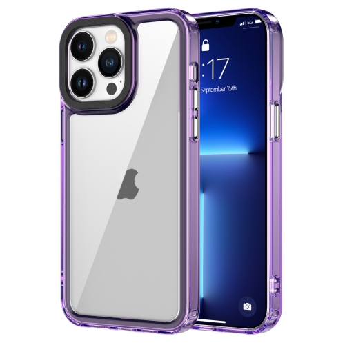 For iPhone 13 Pro Transparent Acrylic + TPU Shockproof Phone Case(Transparent Purple)