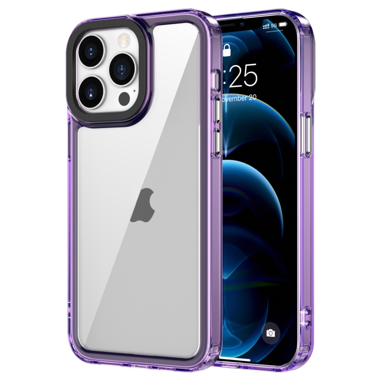 

For iPhone 12 Pro Max Transparent Acrylic + TPU Shockproof Phone Case(Transparent Purple)